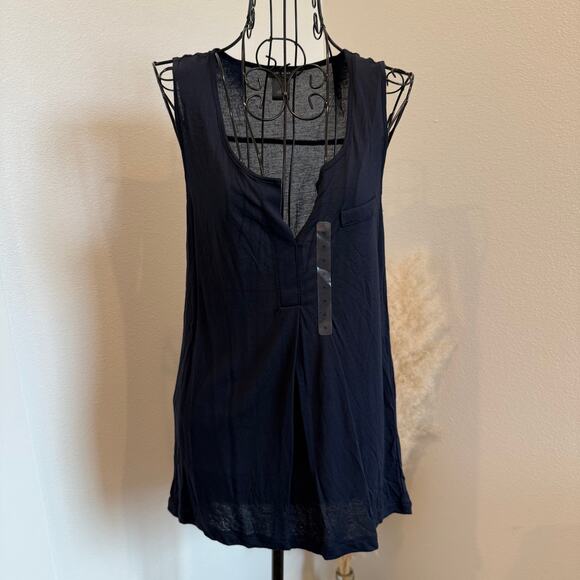 Ann Taylor Navy Sleeveless V-Neck Casual Lightweight Pocket Tank Top New Small - Picture 1 of 5